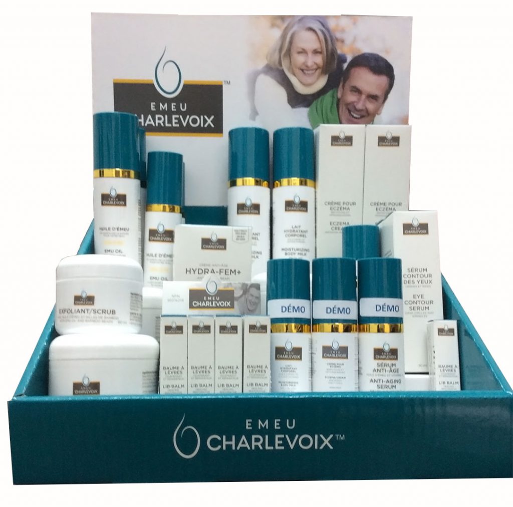 présentoir huile d'émeu